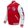 Texas Rangers Retro Classic Wool & Leather Varsity Jacket Red & White - Image 3