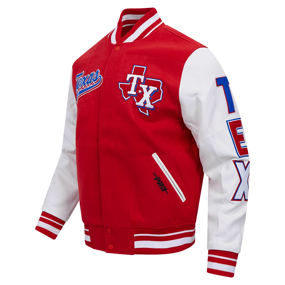 Texas Rangers Retro Classic Wool & Leather Varsity Jacket Red & White - Image 3