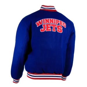Alternative view of Winnipeg Jets Alternate Melton Blue Full Wool One Color Varsity Jacket