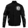 Brooklyn Nets Retro Classic Rib Full Black Wool & Leather Varsity Jacket