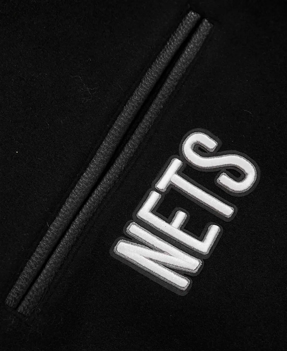 Brooklyn Nets Retro Classic Rib Full Black Wool & Leather Varsity Jacket - Image 7