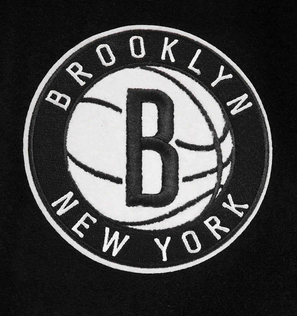 Brooklyn Nets Retro Classic Rib Full Black Wool & Leather Varsity Jacket - Image 5