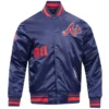 Atlanta Braves Old English Navy Satin Varsity Jacket