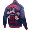 Atlanta Braves Old English Navy Satin Varsity Jacket - Image 4