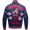 Atlanta Braves Old English Navy Satin Varsity Jacket - Image 2