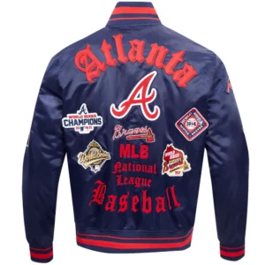 Alternative view of Atlanta Braves Old English Navy Satin Varsity Jacket