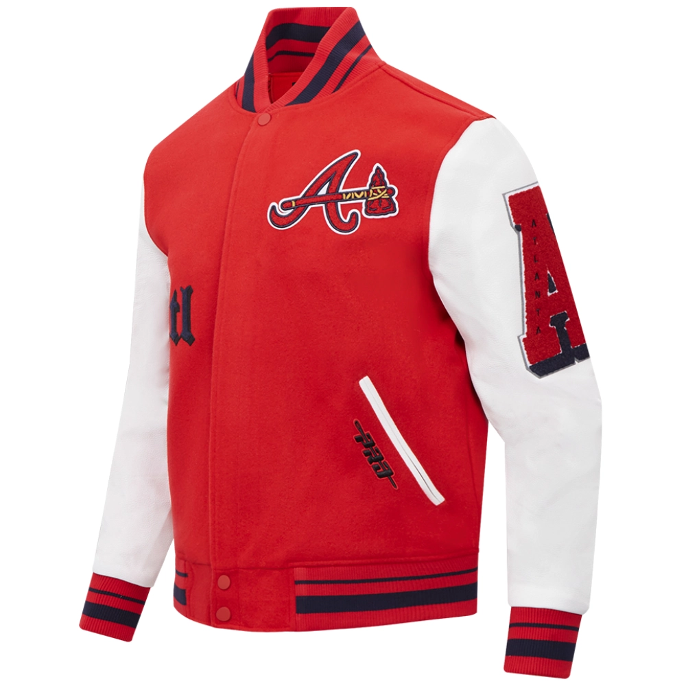 Atlanta Braves Old English Baseball Team Players Wool & Leather Varsity Jacket - Image 3