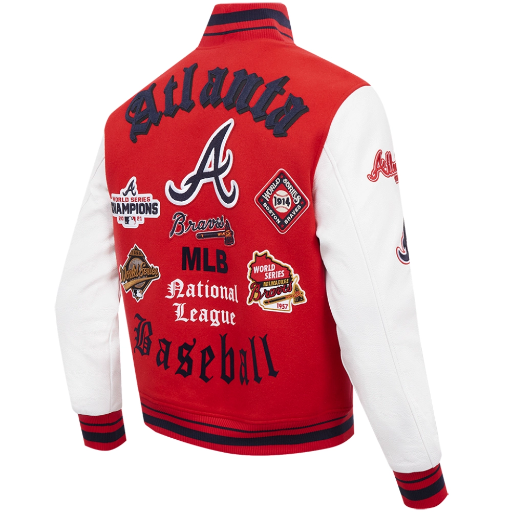 Atlanta Braves Old English Baseball Team Players Wool & Leather Varsity Jacket - Image 4
