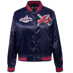 Atlanta Braves Mashup Women's Rib Satin Varsity Navy Jacket