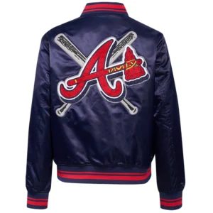 Alternative view of Atlanta Braves Mashup Women's Rib Satin Varsity Navy Jacket
