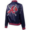Atlanta Braves Mashup Women's Rib Satin Varsity Navy Jacket - Image 4