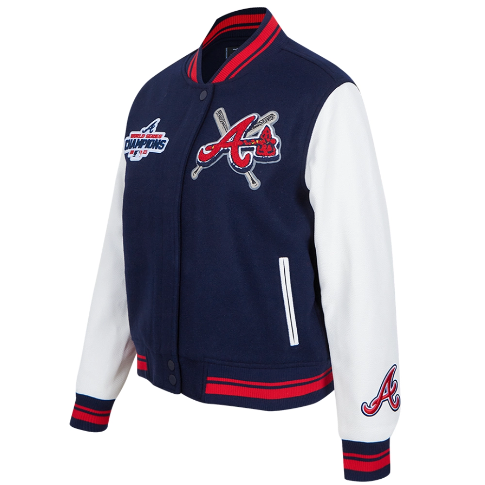 Atlanta Braves Mashup Women's Rib knitted Wool & Leather Varsity Jacket - Image 3