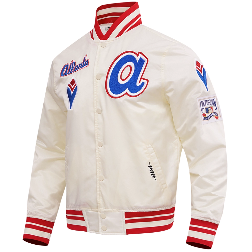 Atlanta Braves Men's Classic Full-Snap Satin Varsity White Jacket - Image 3