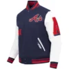 Atlanta Braves Old English Pro Standard Classic Rib knitted Wool & Leather Varsity Jacket - Image 3
