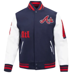 Atlanta Braves Old English Pro Standard Classic Rib knitted Wool & Leather Varsity Jacket