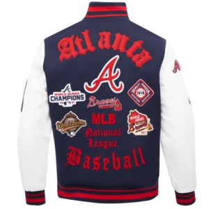 Alternative view of Atlanta Braves Old English Pro Standard Classic Rib knitted Wool & Leather Varsity Jacket