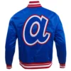 Atlanta Braves Pro Standard Men's Classic Rib Knitted Satin Varsity Jacket - Image 2