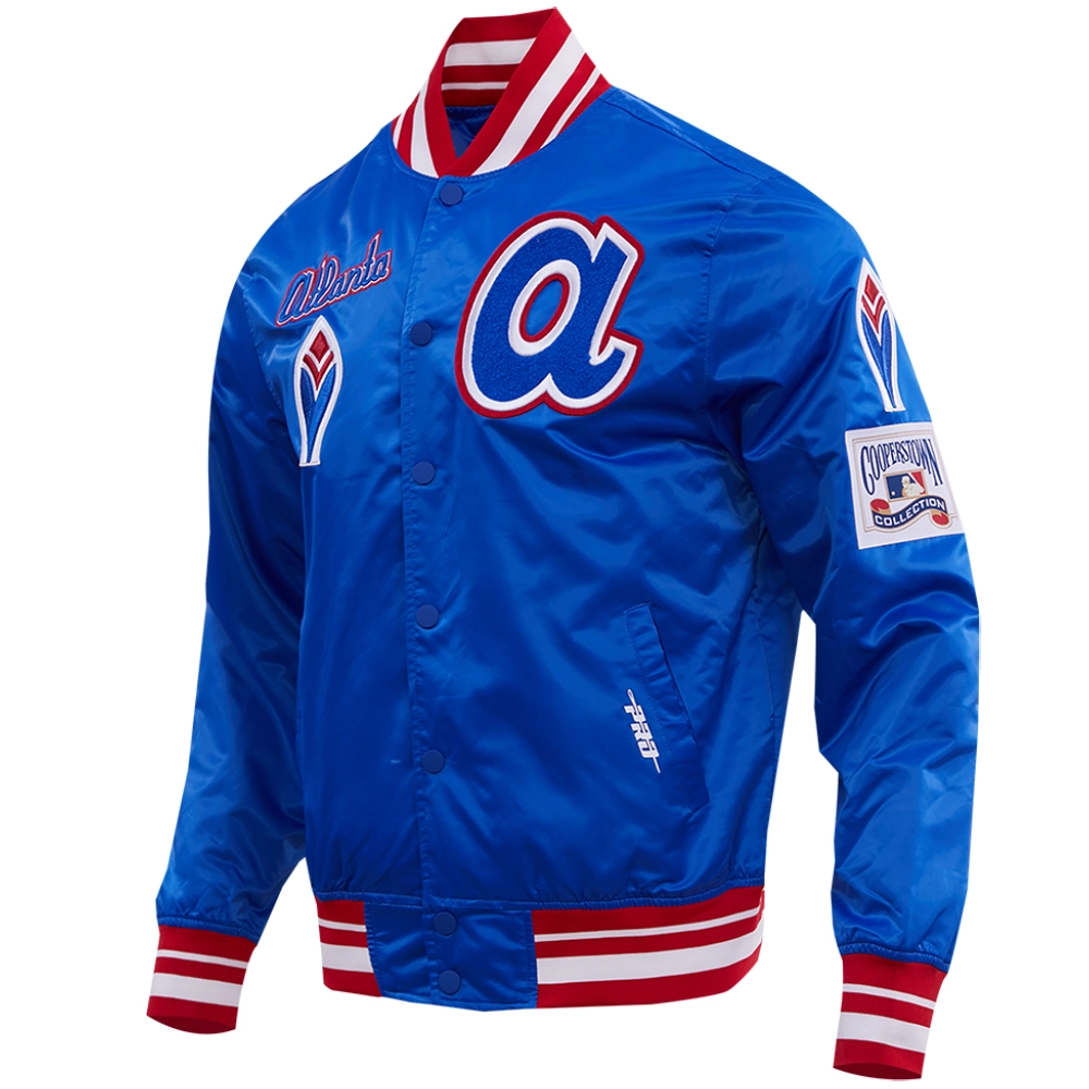 Atlanta Braves Pro Standard Men's Classic Rib Knitted Satin Varsity Jacket - Image 3