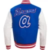 Men's Atlanta Braves Retro Classic Rib Knitted Wool & Leather Varsity Jacket - Image 2