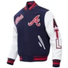 Atlanta Braves Retro Classic Ribbed Knitted Wool & Leather Varsity Jacket - Image 3