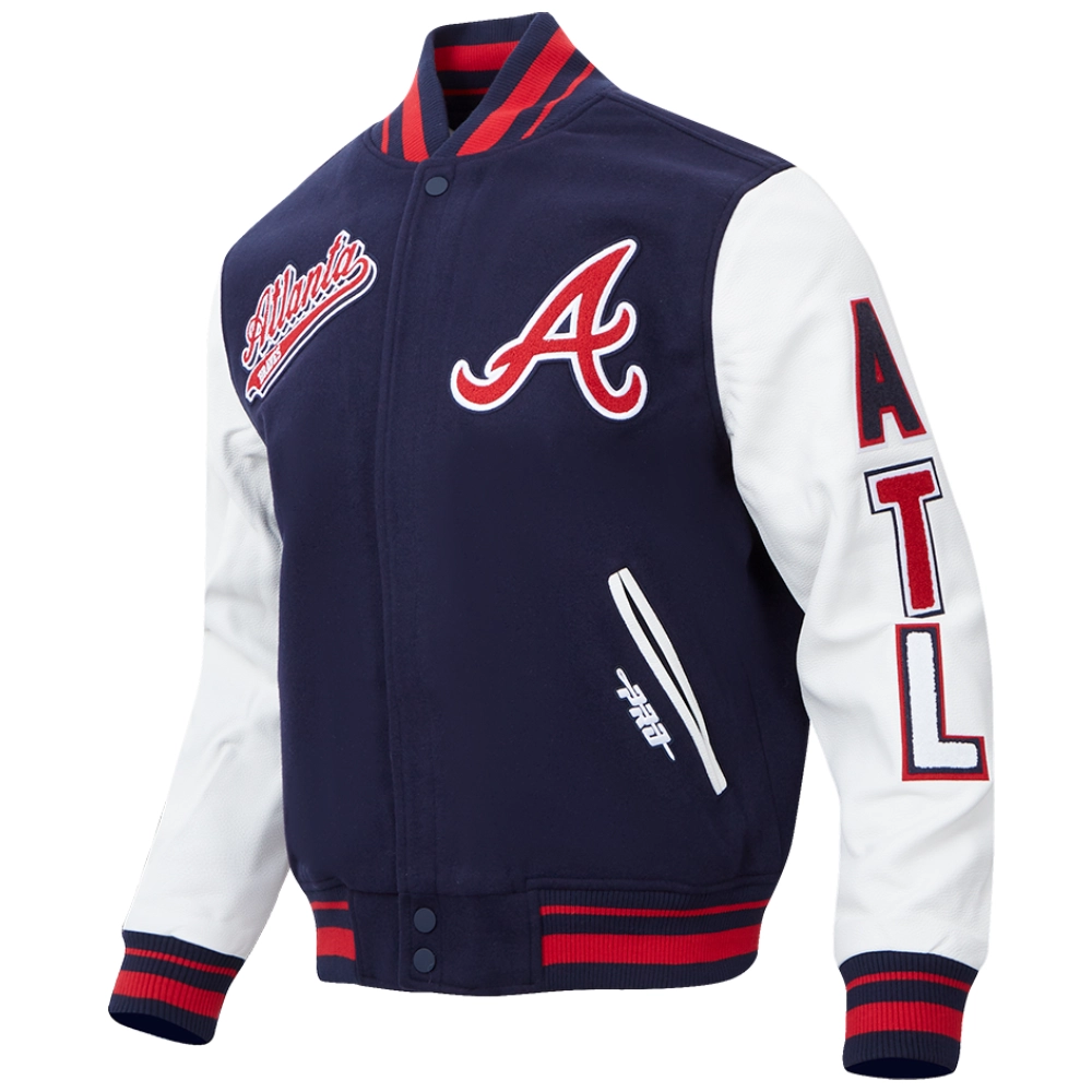 Atlanta Braves Retro Classic Ribbed Knitted Wool & Leather Varsity Jacket - Image 3
