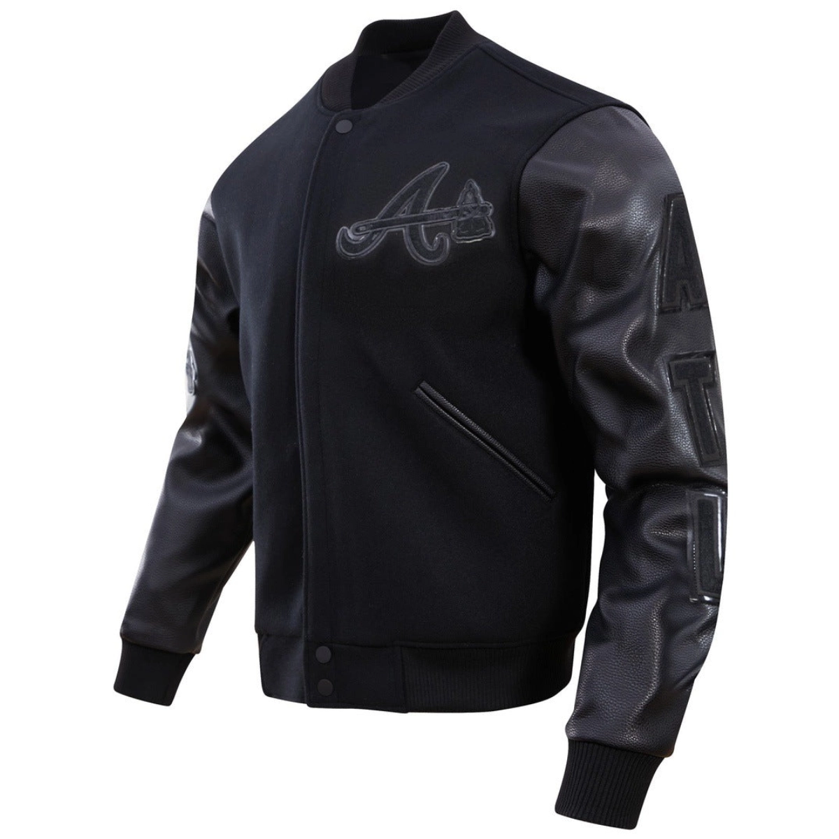 Atlanta Braves Triple Black Wool & Leather Varsity Jacket - Image 3