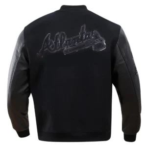 Alternative view of Atlanta Braves Triple Black Wool & Leather Varsity Jacket