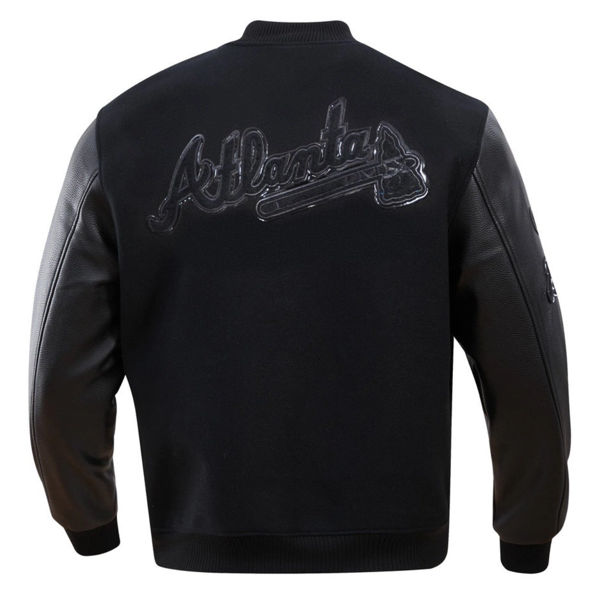 Atlanta Braves Triple Black Wool & Leather Varsity Jacket - Image 2