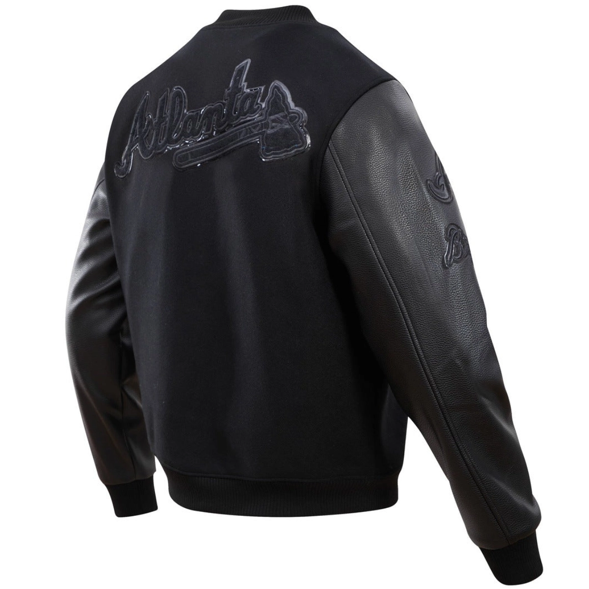 Atlanta Braves Triple Black Wool & Leather Varsity Jacket - Image 4