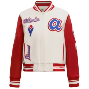 Atlanta Braves Women's Retro Classic Rib knitted Wool & Leather Varsity Jacket