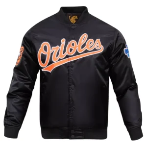 Baltimore Orioles Baseball Series Classic Rib Knitted Black Satin Varsity Jacket