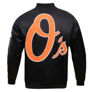 Alternative view of Baltimore Orioles Baseball Series Classic Rib Knitted Black Satin Varsity Jacket