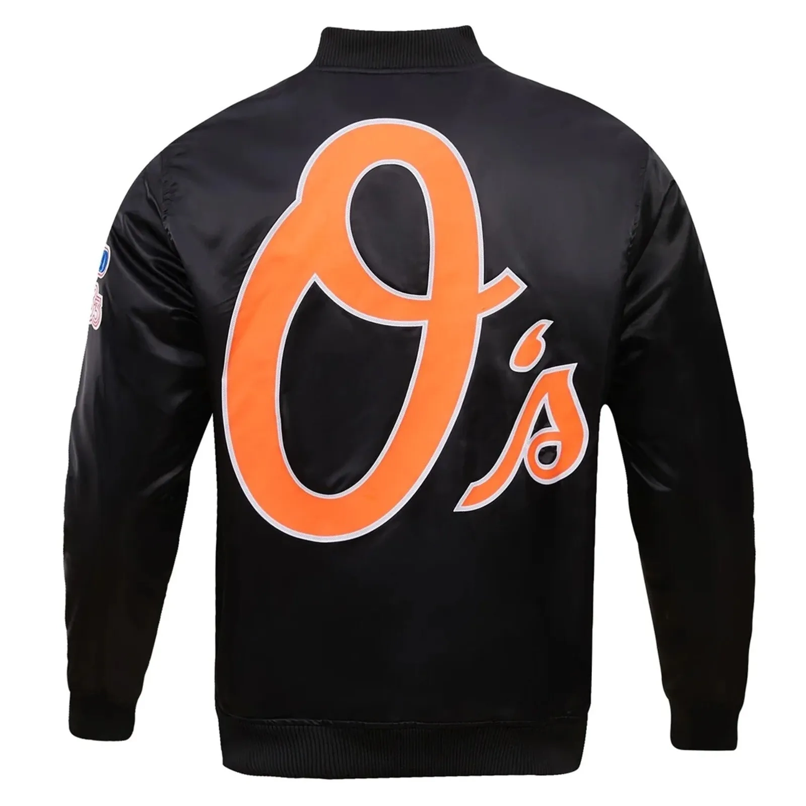 Baltimore Orioles Baseball Series Classic Rib Knitted Black Satin Varsity Jacket - Image 2