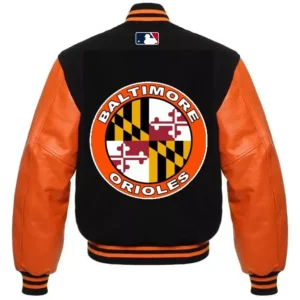 Alternative view of Baltimore Orioles Letterman Black/Orange Rib Knitted Wool & Leather Varsity Jacket