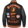 Baltimore Orioles Classic Old English Black Wool & Leather Varsity Jacket - Image 2