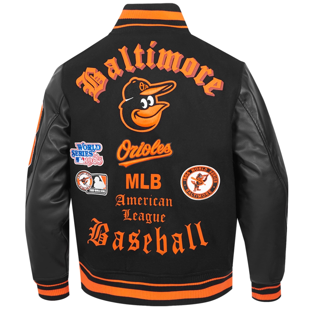 Baltimore Orioles Classic Old English Black Wool & Leather Varsity Jacket - Image 2
