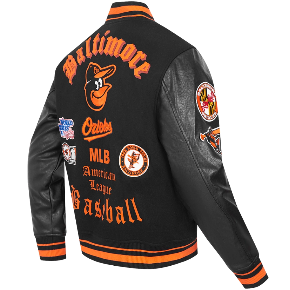 Baltimore Orioles Classic Old English Black Wool & Leather Varsity Jacket - Image 4