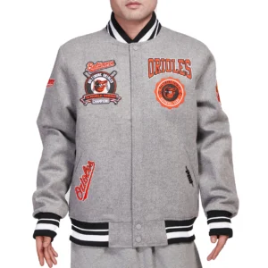 Baltimore Orioles Crest Emblem Rib Knitted Wool Varsity Jacket