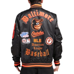 Alternative view of Baltimore Orioles Old English Full-Snap Black Satin Varsity Jacket