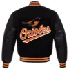 Baltimore Orioles Letterman Full-Snap Black Wool & Leather Varsity Jacket - Image 2