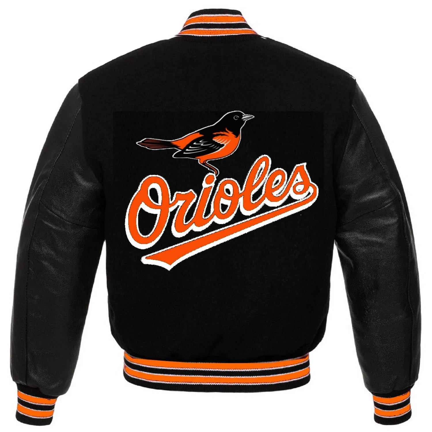 Baltimore Orioles Letterman Full-Snap Black Wool & Leather Varsity Jacket - Image 2