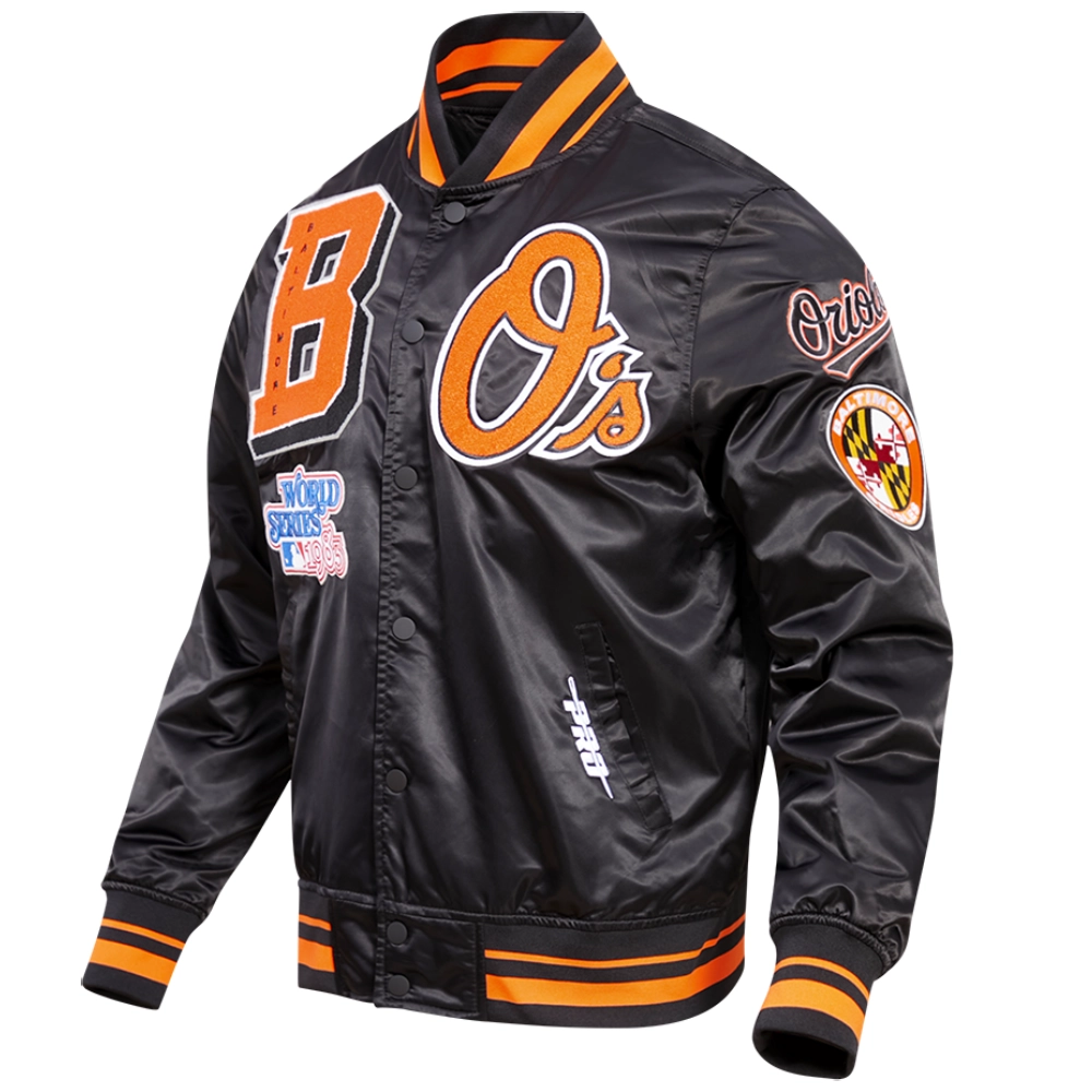 Baltimore Orioles Classic Full-Snap Satin Varsity Black Jacket - Image 3