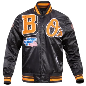 Baltimore Orioles Classic Full-Snap Satin Varsity Black Jacket