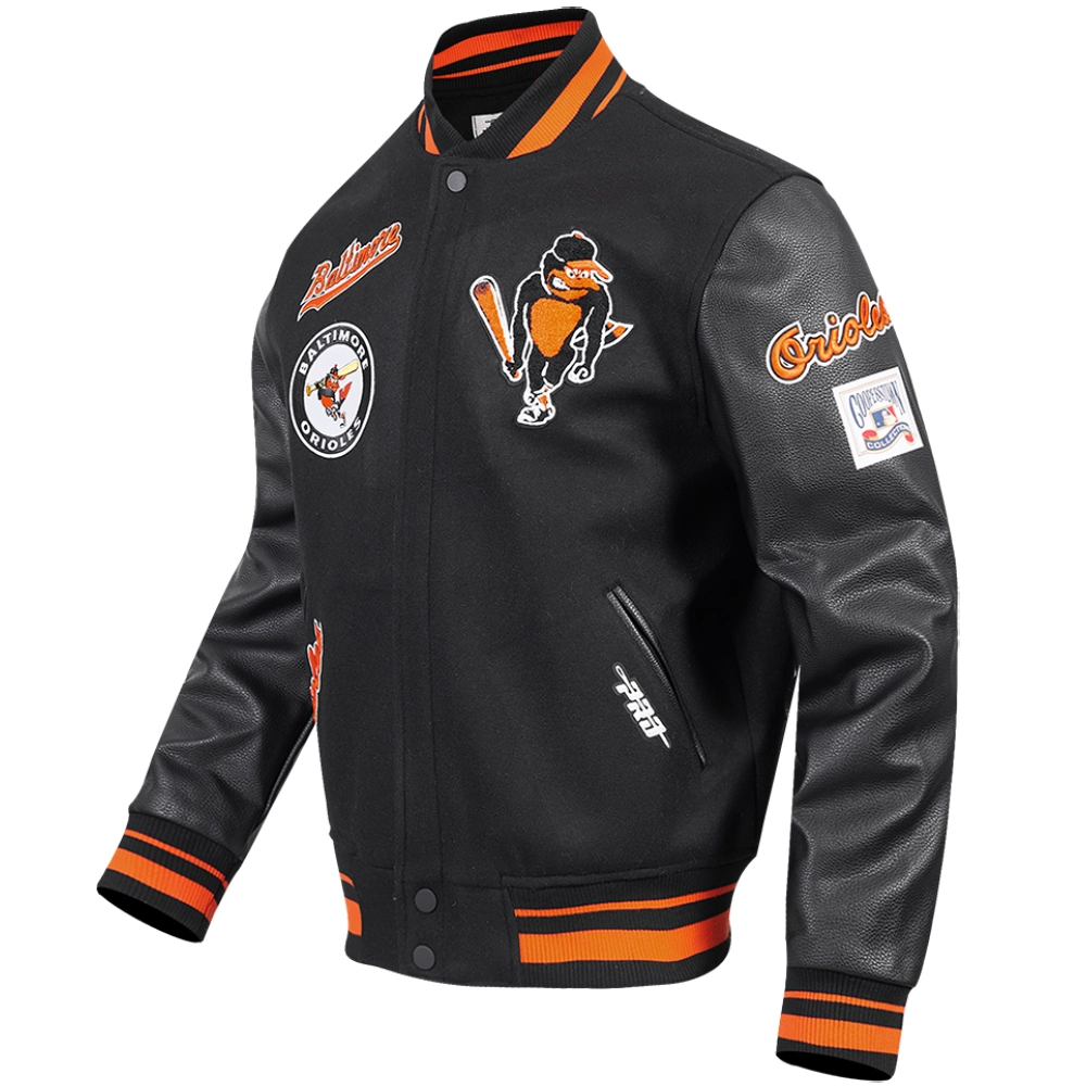 Baltimore Orioles Men's Retro Classic Black Wool & Leather Varsity Jacket - Image 4