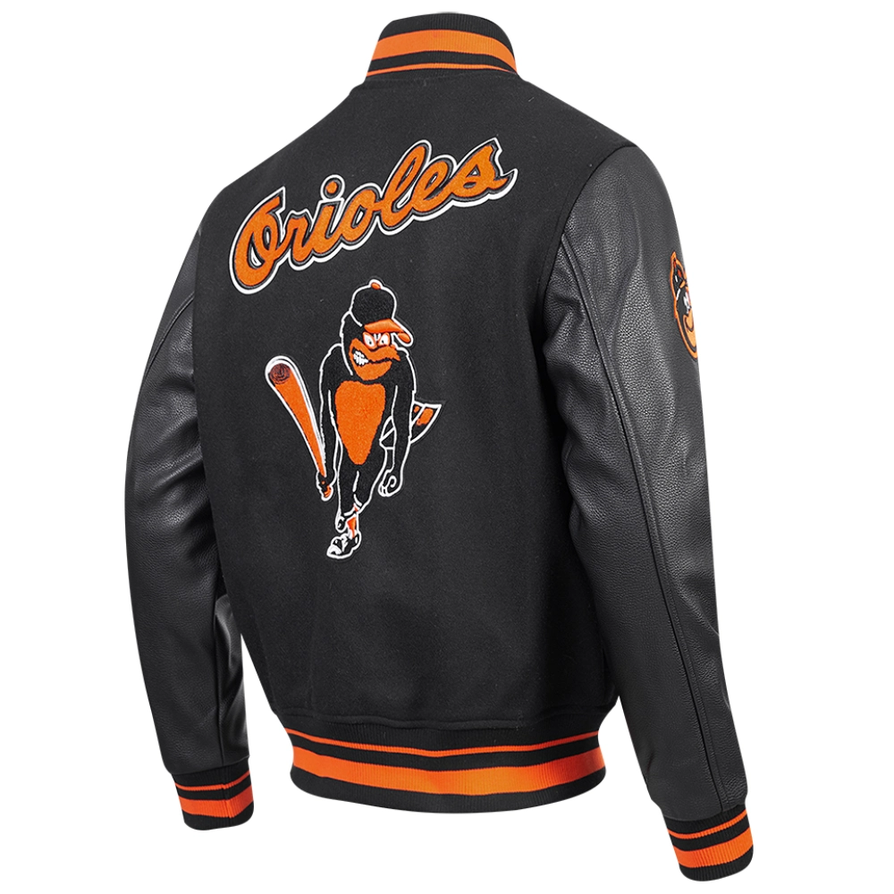 Baltimore Orioles Men's Retro Classic Black Wool & Leather Varsity Jacket - Image 3