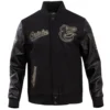 Baltimore Orioles Triple Black Pro Standard Black Wool & Leather Varsity Jacket
