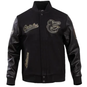 Baltimore Orioles Triple Black Pro Standard Black Wool & Leather Varsity Jacket