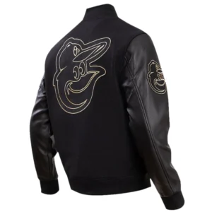 Alternative view of Baltimore Orioles Triple Black Pro Standard Black Wool & Leather Varsity Jacket