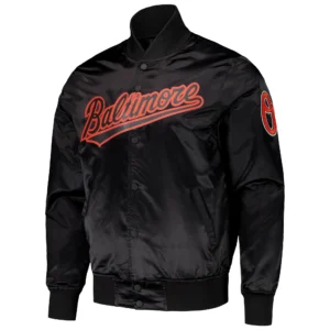 Baltimore Orioles Pro Standard Black Wordmark Full-Snap Satin Varsity Jacket