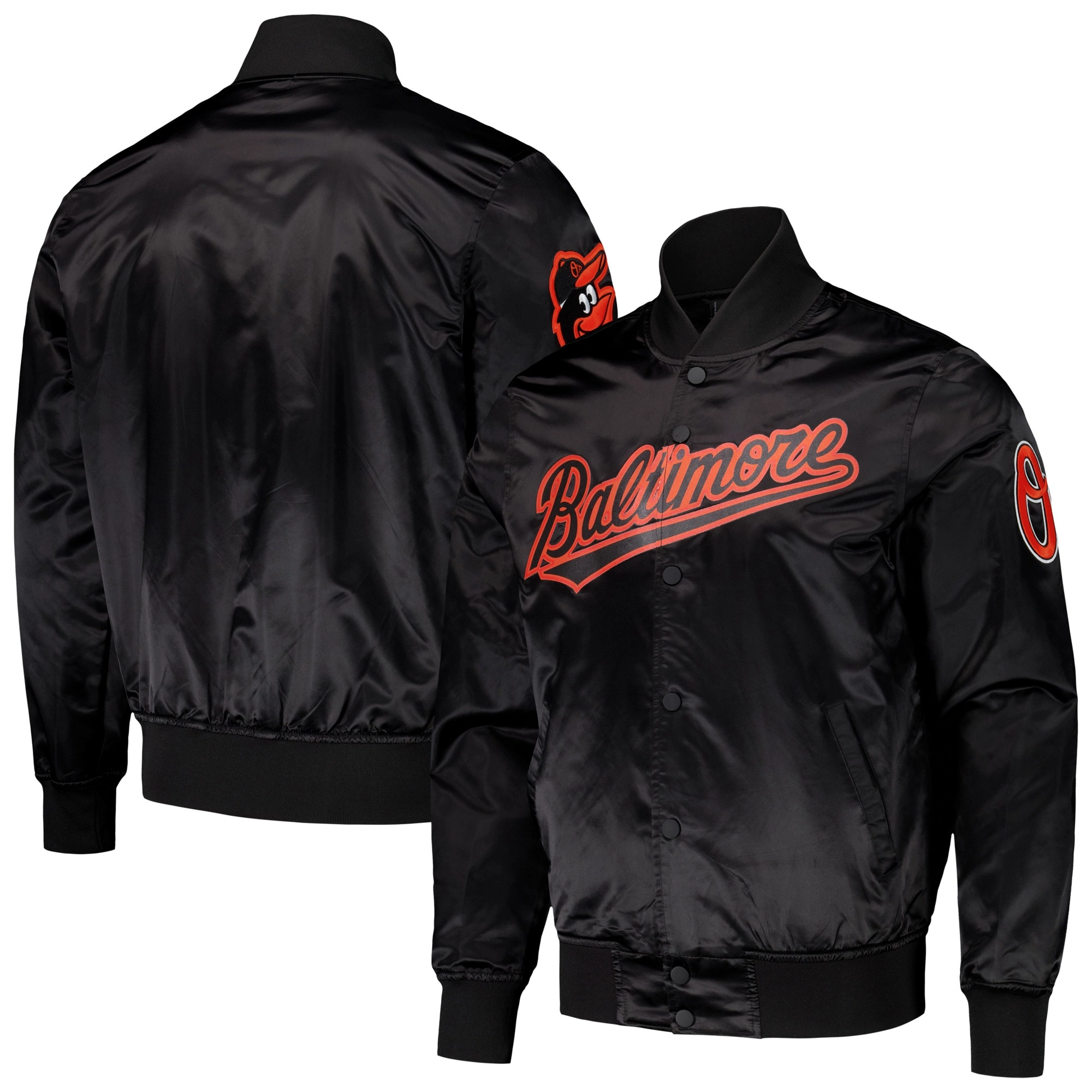 Baltimore Orioles Pro Standard Black Wordmark Full-Snap Satin Varsity Jacket - Image 3